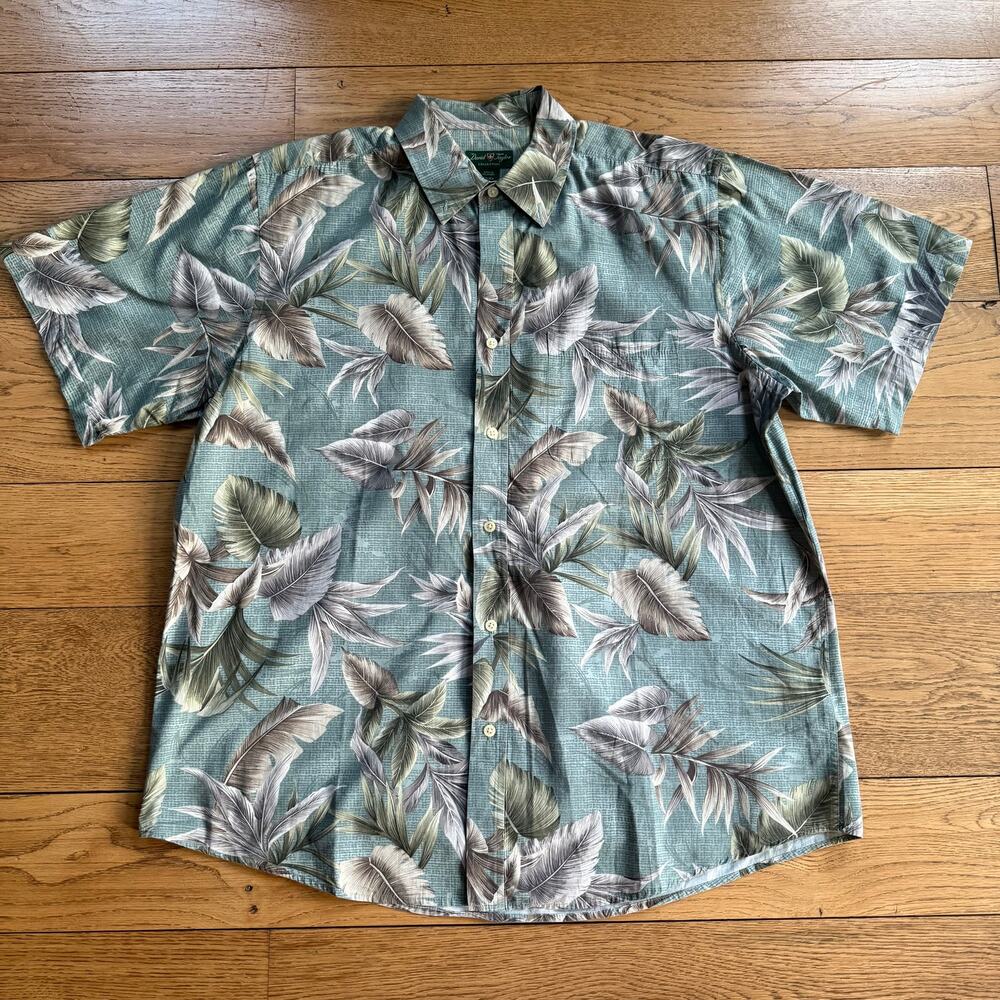 Vintage David Taylor Collection Hawaiian Print Camp Shirt SZ XL Green Tropical